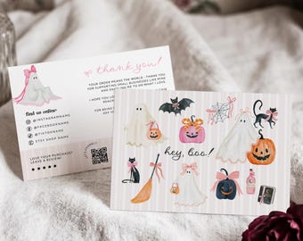 Preppy Coquette Halloween Business Thank You Card Canva Template, Editable Customer Package Insert