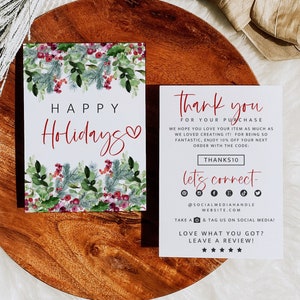 Christmas Business Thank You Card Template, Holiday Printable Thanks For Your Purchase, Business Package Insert, Customer Thank You - Gwen