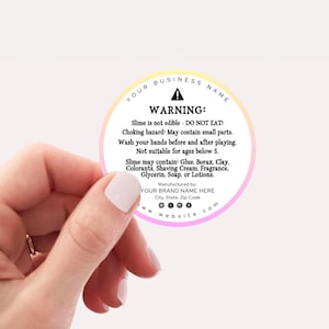 Round Slime Warning Label Canva Template, Editable Slime Instructions Label, Printable Slime Label, Circular Slime Sticker, Slime Jar Label