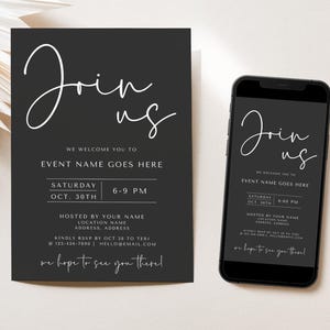 Modern Minimal Black Business Invitation Canva Template, Grand Opening Digital You're Invited, IG Story Invite, Gala DIY Electronic Invite