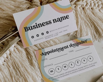 Rainbow Appointment Card Canva Template, Retro Editable Business Card, Appointment Reminder Printable, Next Appointment Card -Dani