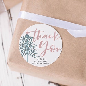 Christmas Thank You Sticker Canva Template, Business Holiday Round Packaging Label, Editable Boho Branding Label DIY Package Seal