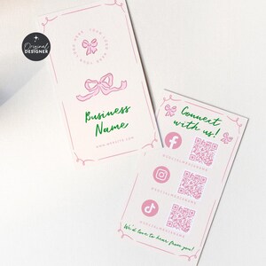 Girly Social Media Connect with Us Business Card Canva Template, QR Code, Snap & Share Thank You 2x3.5" Like and Connect Insert - CB10