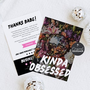 Bold Disco Business Thank You Card Canva Template, Printable Kinda Obsessed Thanks For Your Purchase, Package Insert, Fun Trendy Order Card