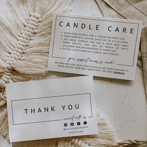 Candle Care Card Template Small Business Editable Thank You Card Printable Thanks For Your Purchase Card Template Package Insert Card -April