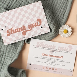 Retro Care Instructions Template, Business Thank You Template, Checkered T-shirt Care Card, Wash Instruction, Product Care Instruction Canva