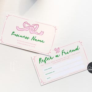 Coquette Bow Refer A Friend Business Card Canva Template, Printable Referral Discount Coupon Card, Editable Client Referral Card - CB10