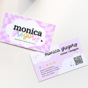 Rainbow Business Card Canva Template, Printable Colorful Business Card, Checkered Cute Business Branding, Aesthetic QR Code Card - Lulu