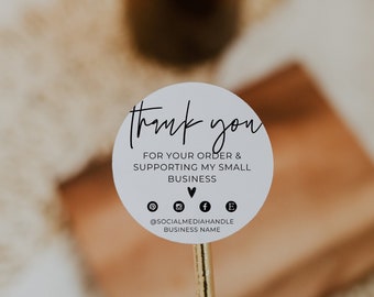Small Business Thank You Sticker Template, Business Packaging, Small Business Label, Business Branding Label, DIY Package Seal, 2" 3" - Skye
