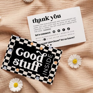 Retro Business Thank You Card Template, Printable Happy Thanks For Your Purchase Card, Checkered Package Insert, Canva Template - Dani