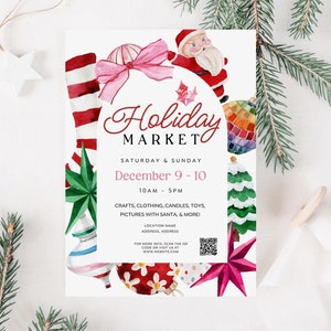 EDITABLE Christmas Event Flyer Canva Template, Holiday Weekend Market Flyer, Pop Up Flyer QR Code, Christmas Boutique Flyer, Maker Market