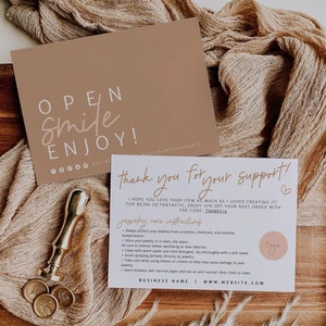 Boho Jewelry Care Card Template, Neutral Business Thank You Card, Bohemian Jewelry Care Instructions, Printable Necklace Care Card - Willa