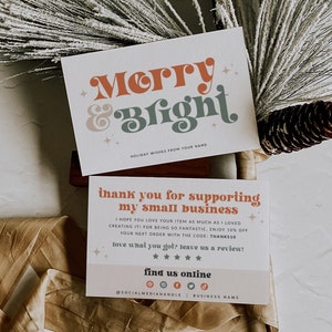 Boho Christmas Business Thank You Card Template, Retro Holiday Printable Thanks For Your Purchase, Small Business Package Insert - Ace