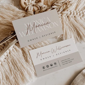 Boho Business Card Canva Template, INSTANT DOWNLOAD Printable Business Card Template, DIY Calling Card, Minimal Neutral Business Card - Nora