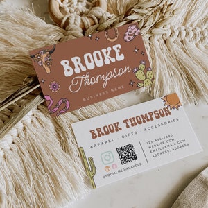 Retro Western Business Card Canva Template INSTANT DOWNLOAD Printable Business Card, Cactus Business Branding, Southwest Desert - Nash