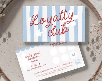 Preppy Cottagecore Loyalty Card Canva Template, Editable Rewards Stamp Card - Margot