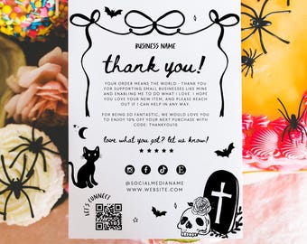 Coquette Halloween Thank You Card Canva Template, Gingham Cozy Packaging