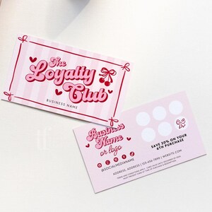 Coquette Cherry Loyalty Card Template Canva, Cute Editable Punch Card, Rewards Card Design, DIY Printable Discount Card, Customer Stamp Card