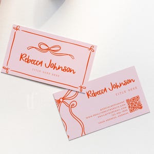 Coquette Business Card Template Canva QR Code, Trendy Cute Fun Business Branding, Whimsical Feminine Editable Business Card Template - Cielo