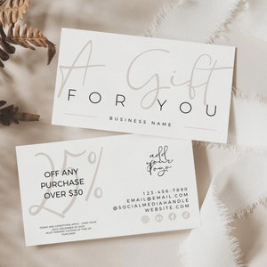 Boho Coupon Card Template, Printable Business Coupon Canva Template, Neutral Business Card, Business Marketing Card Promotional Card - Carli