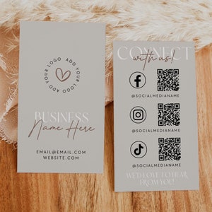 Modern Social Media Connect with Us Business Card Canva Template, QR Code, Snap & Share Thank You 2x3.5" Like and Connect Insert - Nora