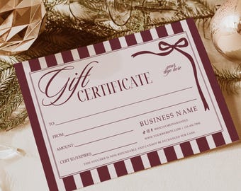 Luxury Holiday Gift Certificate Canva Template, Editable Gift Voucher Digital Download - Lorna