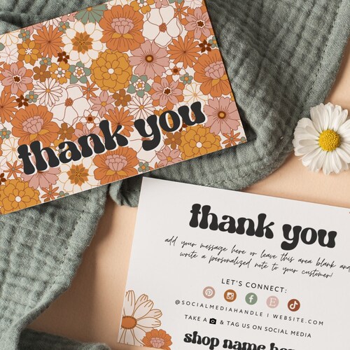 Retro Business Thank You Card Template Editable Modern Retro - Etsy
