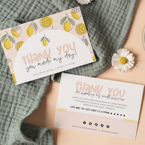 Lemon Business Thank You Card Canva Template, Editable Summertime Business Thank You Card, Printable Package Insert, Citrus Thank You Card
