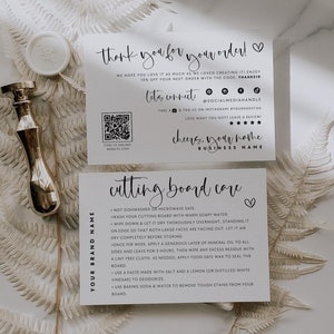 Cutting Board Care Instructions Card, Canva Template, QR Code Business Thank You Card Template, Wood Care Instruction, Package Insert, Adele
