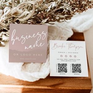 Elegant Square Business Card Canva Template, DIY Printable with QR Codes, Small Business Card Business Branding Minimal Business Card - Vera