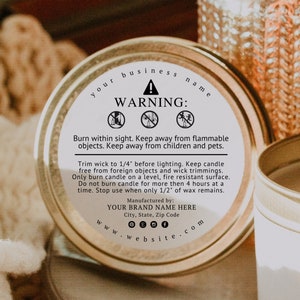 Candle Warning Label Template, Digital Download, Editable Label Template Design, 2" Round Candle Safety Label, DIY Safety Candle Label