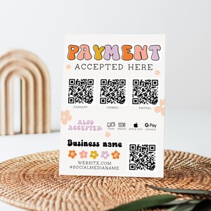 Retro Scan to Pay Sign Template, QR Code Sign, Printable Payment Sign, Accepted Payments Sign, CashApp Paypal Sign, Payment Here Sign Birdie
