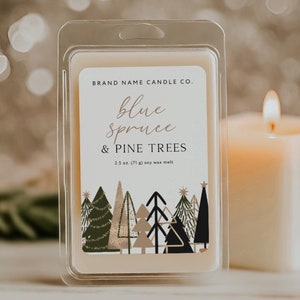 Christmas Wax Melt Label Canva Template, Editable Holiday Label Design, Wax Tart Clamshell Label Christmas Tree Holiday Custom Label