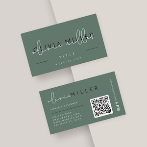 Sage Business Card Canva Template, Printable Elegant Business Card Design with QR Code, Modern Feminine Editable Business Card -Stella