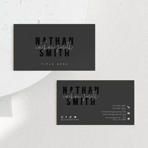 Modern Black Business Card Canva Template, INSTANT DOWNLOAD, Printable Business Card, Editable Business Card, DIY Business Branding