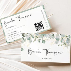 Greenery Business Card Canva Template, Botanical Leaves & Gold Feminine Calling Card - Brie