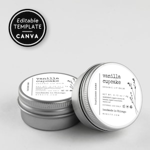 Lip Balm Label Template, Lip Scrub Tin Lid Label, Editable Product Label, Round Lip Balm Packaging, DIY Customizable Cosmetic Label - Landry
