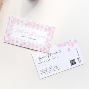 Pink Chinoiserie Business Card Canva Template QR Code, Instant Download, Printable Business Card Template, DIY Editable Calling Card, Toile