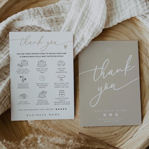Minimal Cake Care Instructions Card Canva Template, Buttercream Cake Instructions Card, DIY Editable Bakery Business Thank You - Cinna