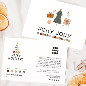Boho Christmas Business Thank You Card Canva Template, Holiday Printable Thanks For Your Purchase, Rustic Christmas Card Package Insert