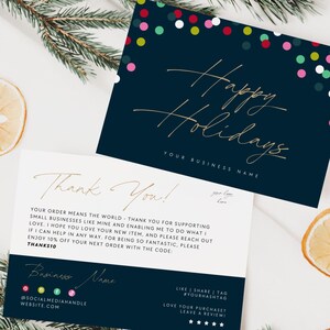 Cute Christmas Business Thank You Canva Template, Colorful Holiday Printable Thanks For Your Purchase, Editable Seasonal Package Insert Card