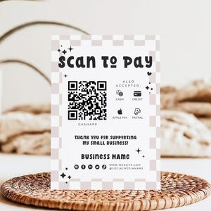 Cute Retro Scan to Pay Sign Canva Template, QR Code Printable Payment Sign, Accepted Payments Sign, CashApp Paypal Venmo Pay Here - Millie