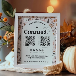 Pastel Halloween QR Code Social Media Sign Canva Template, Follow Us On Socials, Spooky Pink Business Sign, DIY Facebook Instagram Sign