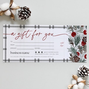 Rustic Holiday Gift Certificate Canva Template, DIY Printable Gift Voucher, Plaid Christmas Editable Gift Card, Spa Salon Gift Certificate