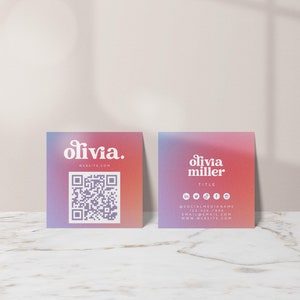 Retro Square Business Card Canva Template, DIY Printable Business Card QR Code Business Card, Business Branding Gradient Ombre Business Card