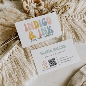 Retro Visitenkarte Vorlage, Regenbogen Visitenkarte Design, DIY Visitenkarte, Business Branding, bearbeitbare Canva Vorlage - Amy