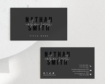 Modern Black Business Card Canva Template, INSTANT DOWNLOAD, Printable Business Card, Editable Business Card, DIY Business Branding