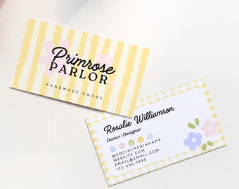 Preppy Cottagecore Business Card Canva Template, Printable Vintage Gingham Branding - Yara