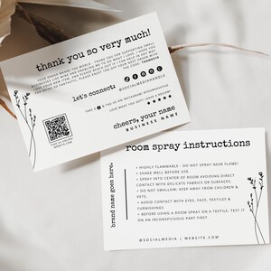 Room Spray Instruction Card Canva Template, Printable Linen Spray Thank You with QR Code - Landry