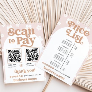 Retro Scan to Pay Sign & Price List Template, QR Code Sign, Printable Payment Sign, Accepted Payments Sign, Pricing Sheet, Price Guide- Dani